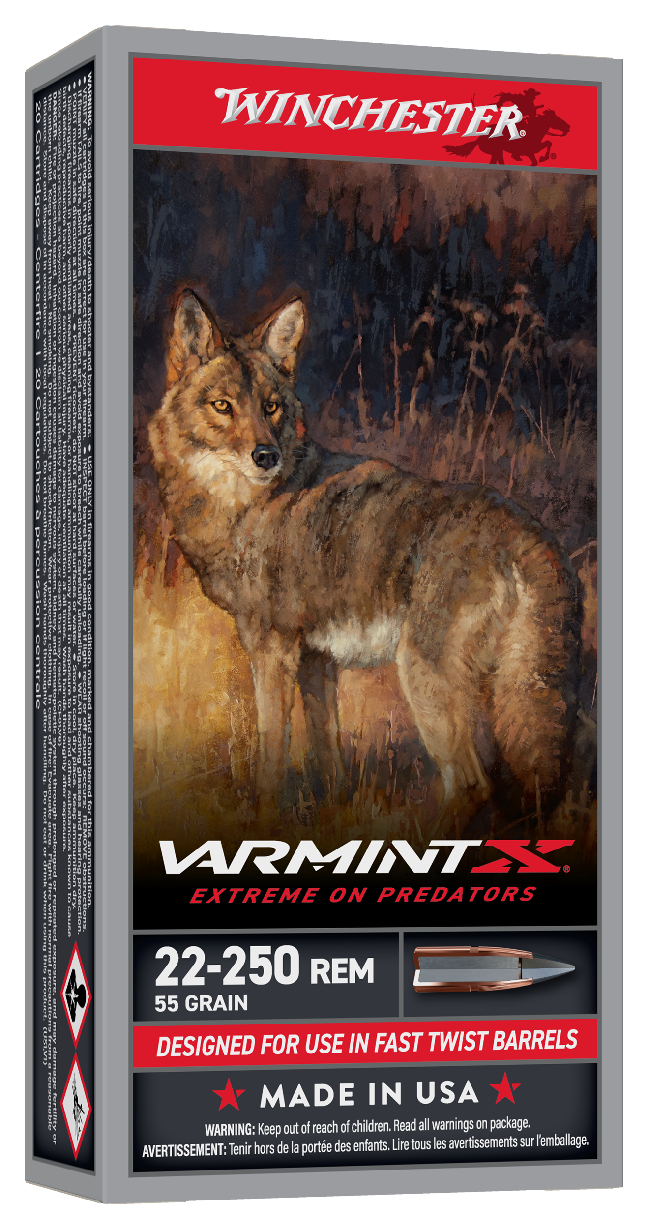 Winchester VarmintX Centerfire .22-250 Remington 55 Grain Rifle Ammo ...